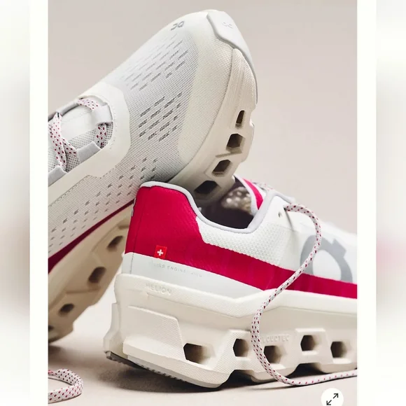 On Cloudmonster Women's Sneakers, Size 7.5, Retail $170.00 USD, Ivory/Grenadine